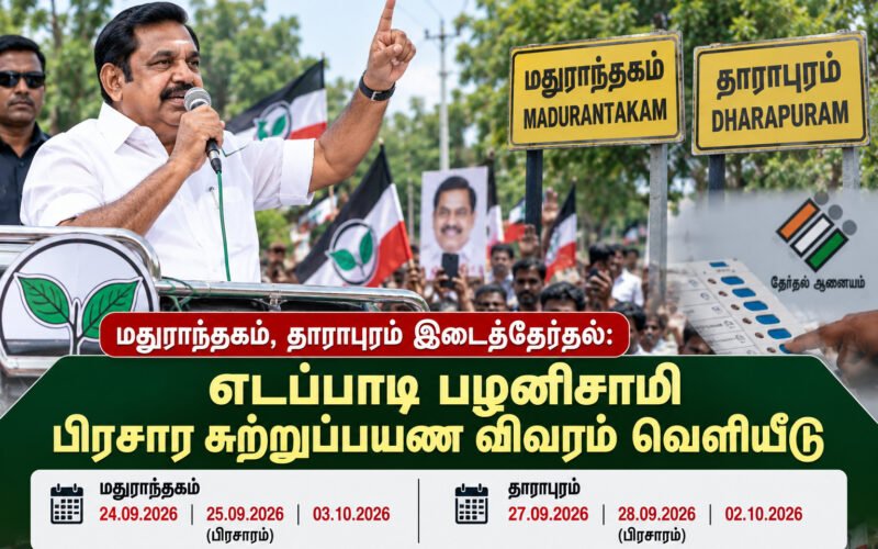 மதுராந்தகம், தாராபுரம் இடைத்தேர்தல்: எடப்பாடி பழனிசாமியின் பிரசார சுற்றுப்பயண விவரம் வெளியீடு! 1 file 000000003fd08211b7aa8f44ed7837ac மதுராந்தகம், தாராபுரம் இடைத்தேர்தல்: எடப்பாடி பழனிசாமியின் பிரசார சுற்றுப்பயண விவரம் வெளியீடு!